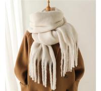 WOYUANSHA Écharpe Foulard Écharpe Chunky Moelleuse De Couleur Unie Douce Gland Confortable Longtemps Épaissie Écharpes Polyvalentes Chaudes 240X38Cm 2