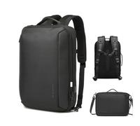 WOZINSKY Sac à dos et sac de qualité supérieure 2 en 1, étanche, pour ordinateur portable 15,6", avec port USB, noir
