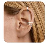 WOZNU 3 Pièces Ear Cuff pour Femme Faux Piercing Oreille Réglables Boucle Oreille Sans Trou Non Piercing Helix Cartilage Manchette Oreille Femme Avec Boîte, argent