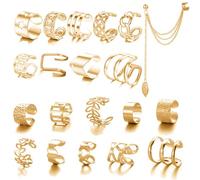 WOZNU Manchette d'Oreille pour Femme Faux Piercing Oreille Réglables Boucles Oreille Sans Trou Ear Cuff Non Piercing Helix Cartilage Boucles d'Oreilles Ensemble avec Boîte