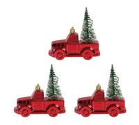 WOZOKI Décorations de camionnette de Noël avec Cordons Inclus, Ensemble | Finition plaquée rouge brillant, détails d ' arbre de Noël vert, formes de véhicules 3D pour un affichage saisonnier