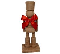 WOZOKI Figurine Casse-Noisette de Noël prête à être exposée dans | Corps brun clair chaud avec détails dimensionnels côtelés, nœuds rouges contrastés, de vacances