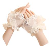WOZOKI Gants en filet à broderie délicate, Light Yellow | Tissu ventilé avec un port confortable et sécurisé contre le glissement, adapté femmes pour les mariages, les