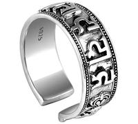 WOZUIMEI Bague Rétro de Style Chinois 925 Bijoux en Argent Sterling Mantra Bouddhiste Bonne Chance Bague Unisexenoir