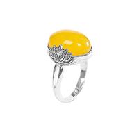 WOZUIMEI Bague Rétro de Style Chinois S925 Bague en Marcassite Femme en Argent Incrustée de Bague Vintage de Palais de Calcédoine JauneBague calcédoine jaune