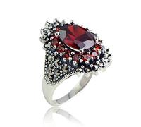 WOZUIMEI Bague Rétro de Style Chinois S925 Bijoux en Argent Sterling Classique Thai Argent Femme Bague en Marcassite Grenat à Facettes Synthétique SimpleS, 53
