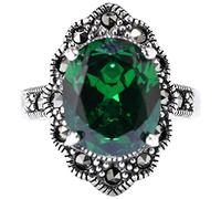 WOZUIMEI Bague Rétro de Style Chinois S925 en Argent Sterling Rétro Style de Cour Émeraude Bague Fleur de Soleil Personnalité Simple Bague Exagérée Féminineplat, 55