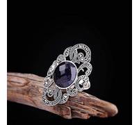 WOZUIMEI Bijoux de Bague de Style Chinois S925 Bague en Argent Pur Bijoux Bijoux Mode Rétro Ouvert Femmes Anneau de Grenade RougeBague en grès bleu
