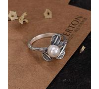 WOZUIMEI Bijoux de Bague de Style Chinois S990 Argent Pur Rétro Incrusté Feuille de Perle Personnalité Simple Match Toutes les Ouvertures Femme Bague en Argent PurComme montré