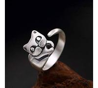 WOZUIMEI Bijoux de Bague de Style Chinois S990 Bague en Argent Pur Coréen Mignon Tanuki Personnalité Unique Rétro Bague en Argent Pur Bague Ouverte Pour FemmeComme montré, 52-54