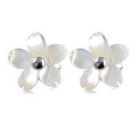 WOZUIMEI Boucle D'Oreille de Style Chinois 925 Bijoux en Argent Sterling Vintage Nacre Artificielle Fleur Fille Oreille Boucle D'Oreille Petite Fleur Artblanc