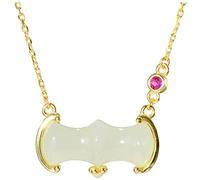 WOZUIMEI Collier de Style Chinois S925 en Argent Sterling Plaqué or Néphrite Naturel Pieux Collier en Bambou Enveloppé Chaîne de la Clavicule Féminine Collier de Mode SimpleCollier en bambou