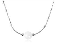 WOZUIMEI Collier Pendentif Rétro S925 Argent Sterling Incrusté de Néphrite Blanc Jade Perles Rondes Simple Élégant Femme Clavicule Chaîne Collier Pendentifargent s925