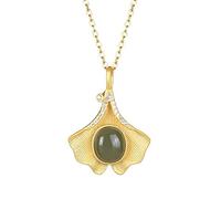 WOZUIMEI Collier Pendentif Rétro S925 Argent Sterling Néphrite Agate Rouge Saphir Personnalité Coquille en Forme D'Éventail Élégant Femme Collier Pendentif Plaqué OrSaphir