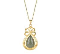 WOZUIMEI Collier Pendentif Rétro S925 Argent Sterling Plaqué or Néphrite Saphir Rétro Élégant Collier Pendentif Femme en Forme de GoutteSaphir