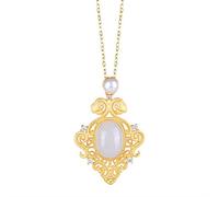WOZUIMEI Collier Pendentif Rétro S925 en Argent Sterling Incrusté de Néphrite Saphir Palais Style Baroque Personnalité Femme Clavicule Chaîne Collier PendentifJade blanc