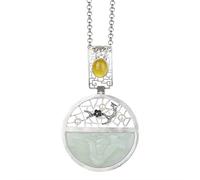 WOZUIMEI Collier Rétro S925 en Argent Sterling Incrusté D'Agate Néphrite Rétro Pendentif de Chaîne de Pull Femme Fleur de Prunier CreuxCollier petit pendentif