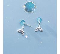 WOZUIMEI Lady's Fashion S925 Boucles D'Oreilles en Argent Femmes Petite Douce Douce Fille Fishtail Diamant Coeur Boucles D'Oreilles BijouxBlue Pearl, Argent 925