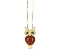 WOZUIMEI Pendentif Rétro S925 Argent Sterling Plaqué or Incrusté D'Agate Rouge Hibou Personnalité Rétro Femme Pull Chaîne PendentifAgate rouge