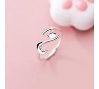 WOZUIMEI S925 Argent Anneaux Femmes de Mode Coréenne Brillant Terrifiant Chat Chaton Fille Coeur Ouverture Anneau BijouxBague en argent S925, ouverture ajustée