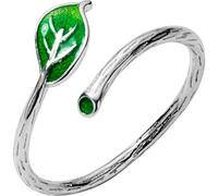 WOZUIMEI S925 Argent Anneaux Femmes Lady's Mode Simple Vert Feuilles Anneau Ouverture Index Doigt Bague Femmes Bijoux LittérairesBague en argent S925, ouverture ajustée
