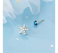 WOZUIMEI S925 Argent Diamant Étoile de Mer Boucles D'Oreilles Femmes Corée Petites Fraîches Belles Boucles D'Oreilles Asymétriques Blue Diamond Star Bijouxargent, Argent 925