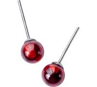 WOZUIMEI S925 Argent Grenat Boucles D'Oreilles Femmes de Mode Mignon Rouge Boule Boucles D'Oreilles Doux Style Femmes Oreille BijouxArgent 925, 8 mm