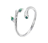 WOZUIMEI S925 Bague en Argent Femelle Coréenne Feuilles Vertes Bague Ouverte Bague Art Feuille Anneau Uniqueargent, Ouverture réglable