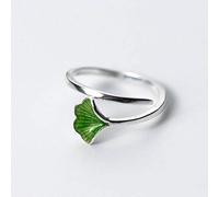 WOZUIMEI S925 Bague en Argent Femme Style Coréen Simple Feuille Verte Bague Ouverte Douce Ginkgo Bague Unique Femmevert, Ajustable