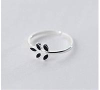 WOZUIMEI S925 Bagues en Argent Femmes Corée Petites Feuilles D'Olivier Fraîches Ouverture Bague Unique Bijoux Littérairesnoir