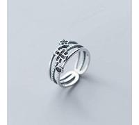WOZUIMEI S925 Bagues en Argent Femmes Thai Argent Rétro Fleur Croix Bague Ouverture Trois Bijoux MulticouchesBague en argent S925, ouverture ajustée