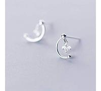 WOZUIMEI S925 Boucles D'Oreilles en Argent Femmes Corée Petite Fraîcheur Simple Diamant Unique Pendentif Boucles D'Oreilles en Forme D'Arc Boucles D'Oreilles Douce Fille Bijouxargent, Argent 925