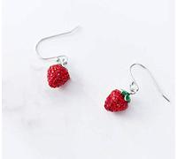 WOZUIMEI S925 Boucles D'Oreilles en Argent Femmes Corée Petites Boucles D'Oreilles en Diamant Frais Jolie Fille Fraise Fruits Coeur Oreille Bijouxargent, Argent 925