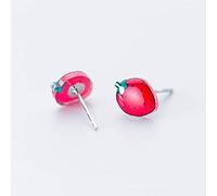 WOZUIMEI S925 Boucles D'Oreilles en Argent Femmes Corée Petites Fraîches Fraise Douce Boucles D'Oreilles Oreille Bijoux Belle Fruits Caractère Bijouxrouge, Argent 925
