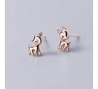WOZUIMEI S925 Boucles D'Oreilles en Argent Femmes Petit Style Frais Japonais Et Coréen Mignon Animal Wapitis Bois Doux Oreille Bijoux Boucles D'Oreilles Bijouxor rose, Argent 925