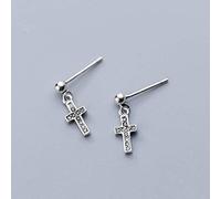 WOZUIMEI S925 Boucles D'Oreilles en Argent Japon Et Corée du Sud Style Tendance Tendance Mode Style Diamant Noir Croix Boucles D'Oreilles Oreille Bijoux Perles Bijoux LégersBoucles d'oreilles en arge