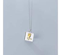 WOZUIMEI S925 Collier en Argent Femmes Corée Petit Frais Géométrique Carré Rose Pendentif Collier Style Pull Chaîne BijouxBrin de gaine d'argent S925