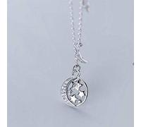 WOZUIMEI S925 Collier en Argent Femmes Corée Petite Bague Fraîche Belle Lune Et les Étoiles la Lune Et les Étoiles Collier Chaîne Clavicule Bijoux Fémininsargent, Argent 925
