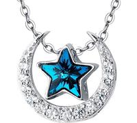 WOZUIMEI S925 Collier en Argent Femmes Corée Petites Étoiles Fraîches Lune Et Étoiles Diamant Bleu Chaîne de Clavicule Courte Étoiles Douces BijouxBrin de gaine d'argent S925
