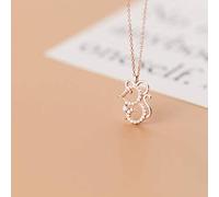 WOZUIMEI S925 Collier en Argent Femmes Coréenne Collier de Diamants de Mode Petite Souris Zodiaque Année du Rat Pendentif Chaîne Clavicule Bijoux Fémininsor et rose, Argent 925