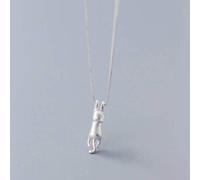 WOZUIMEI S925 Collier en Argent Femmes Lady Mode Givré Chatons Mignons Terrifiant Chat Pendentif Style Clavicule Chaîne BijouxBrin de gaine d'argent S925