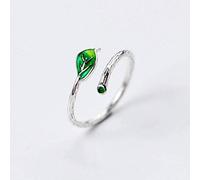 WOZUIMEI S925 Simple Argent Anneaux Femmes de Style Japonais Et Coréen Vert Branche Feuillue Ouverture Arts Anneau Laisse les Enfants Seuls BijouxBague en argent S925, ouverture ajustée