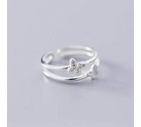 WOZUIMEI S925 Simple Bague en Argent F Corée Petit Diamant Frais Arc Anneau D'Ouverture Papillon Anneau Bicyclique BijouxBague en argent S925, ouverture ajustée