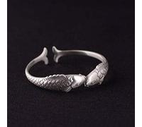 WOZUIMEI Style Chinois Bague Bijoux Bague en Argent Pur S990 Rétro Artisanat Thai Argent Femelle Simple Style Littéraire Réglable Split Double Anneau de Poissonbague