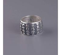 WOZUIMEI Style Chinois Bague Bijoux Bague en Argent Pur S990 Rétro Mâle Thai Argent Mat Bouddha Mot Lotus Scripture Large Baguebague, 64
