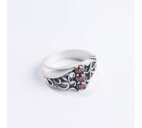 WOZUIMEI Style Chinois Bague Bijoux en Argent Pur S990 Vintage Thai Argent Artisanat Bague en Argent Fermé Femelle Incrusté Pierre Creux Bague en Argentbague, 53