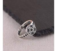 WOZUIMEI Style Chinois Bague Bijoux S925 Bague en Argent Sterling Vintage Thai Argent Yongzheng Tongbao Bague Femme Cuivre Armure Motif Réglable Split RingOuverture réglable