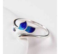 WOZUIMEI Style Chinois Bague Bijoux S925 or Rétro Émaillage Technologie Anneau Simple Femelle Réglable Fendue Feuille Forme Argent Anneaubleu