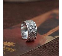 WOZUIMEI Style Chinois Bague Bijoux S990 Bague en Argent Pur Antique Artisanat Couple Écriture Réglable Split Bijoux Cadeau Thai ArgentCouleur antique
