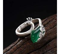 WOZUIMEI Style Chinois Bague Bijoux S990 Bague en Argent Pur Rétro Paon Incrusté de Calcédoine Grenade Corindon Rouge Femelle Haut de Gamme Bague Ouvertechrysoprase